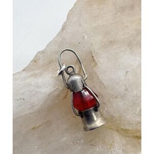 Vintage Sterling Silver Lantern Charm Red Glass Camping Figural Pendant 0.88g